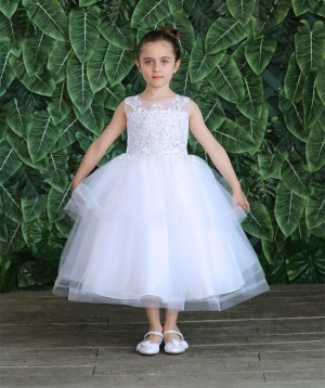 White Dress with Embroidered Bodice and Layered Skirt