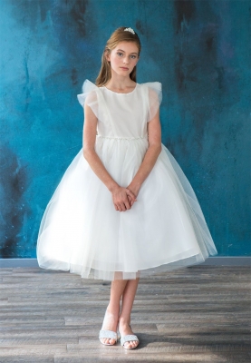 Ivory Tulle Dress with Ruffle Sleeves