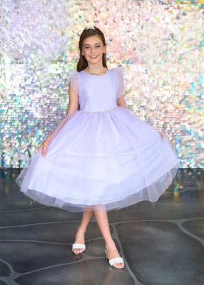 Lilac Tulle Dress with Ruffle Sleeves
