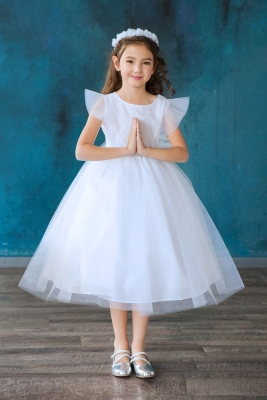 White Tulle Dress with Ruffle Sleeves