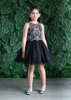 Girls Dress Style TY013 - BLACK Beautifully Beaded Short Party Dress