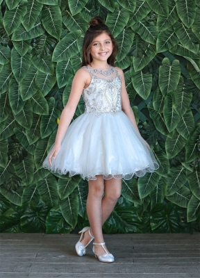 Girls Dress Style TY013 - SILVER Beautifully Beaded Short Party Dress