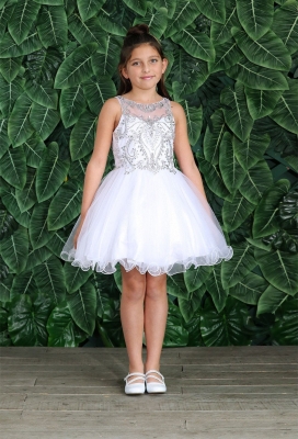 Girls Dress Style TY013 - WHITE Beautifully Beaded Short Party Dress