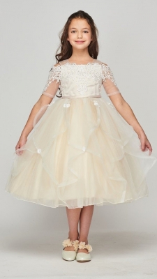 Champagne Off Shoulder Dress with Pearls & Rhinestones