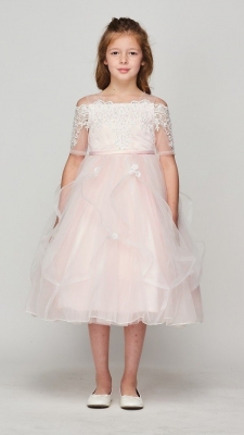 Pink Off Shoulder Dress with Pearls & Rhinestones