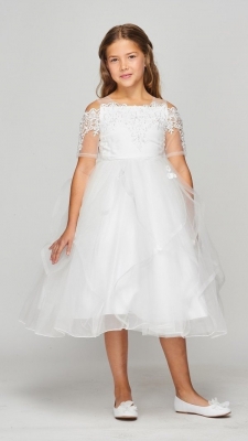 White Off Shoulder Dress with Pearls & Rhinestones