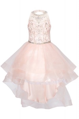Blush Beaded Halter Neck Dress with High Low Skirt