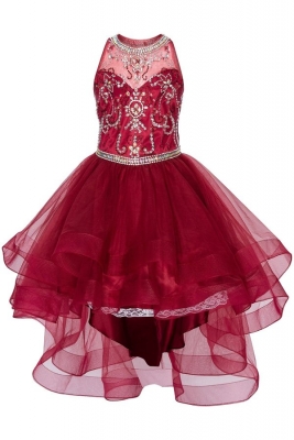 Burgundy Beaded Halter Neck Dress with High Low Skirt
