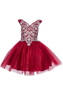 Elegant Burgundy Dress with Handcrafted Silver Lace and Sparkling Tulle