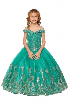 Jade Off Shoulder Dress with Hand Beaded Rhinestones and Glitter Skirt