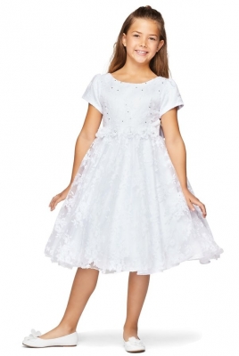 White Short Sleeved Lace and Floral Dress