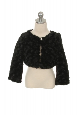 Black Furry Bolero Jacket with Pearl Button