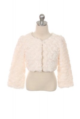 Ivory Furry Bolero Jacket with Pearl Button