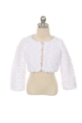 White Furry Bolero Jacket with Pearl Button