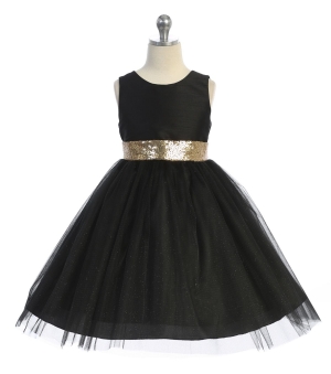 Black Dress with Gold Sequin V Back