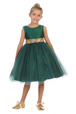 Green Dress with Gold Sequin V Back