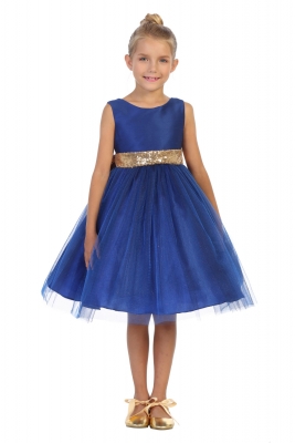 Royal Blue Dress with Gold Sequin V Back