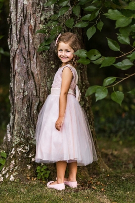 Blush Pink Lace Sequin V Back Dress