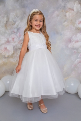Off White Lace Sequin V Back Dress