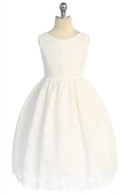 Ivory Lace V-Back Dress with Choice of Sash