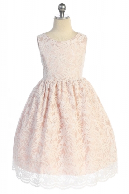 Ivory Blush Lace V-Back Dress with Choice of Sash