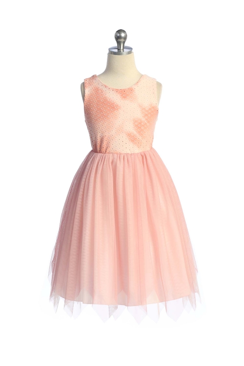Blush Pink Ombre Eyelet Stretch Mesh Dress