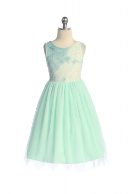 Mint Ombre Eyelet Stretch Mesh Dress