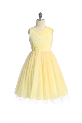Yellow Ombre Eyelet Stretch Mesh Dress