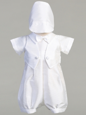 SALE Boys Baptism and Christening Style 8480 - WHITE Poly Bengaline Romper