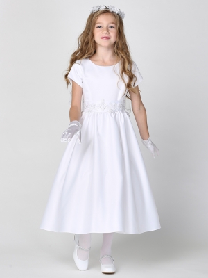 Satin Short Sleeved Dress with Corded Trim on Waist