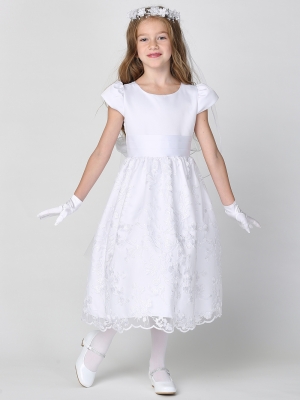 Cap Sleeve Satin Dress with Embroidered Tulle Skirt - SP186