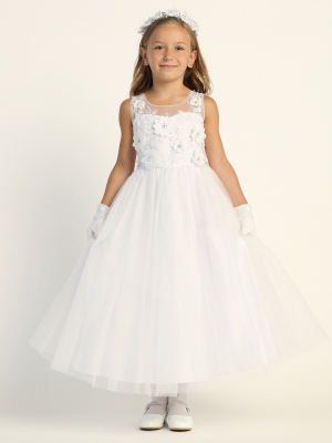 Embroidered Tulle Dress with 3D Flowers - SP723
