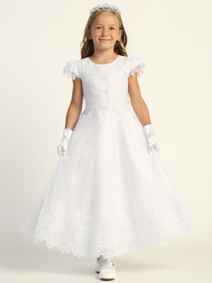 Cap Sleeve Embroidered Tulle Dress with Sequins - SP724