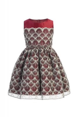 Burgundy Sleeveless Fan Embroidered Sleeveless Dress