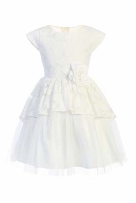 Off White Jasmine Leaf Lace Dress with Peplum