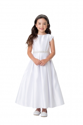 White Satin Cap Sleeve Dress with Pockets