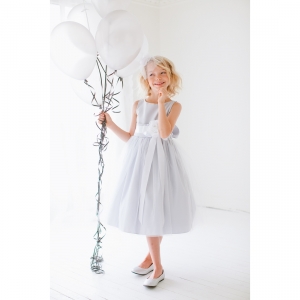 Girls Dress Style 402- GREY Sleeveless Satin and Tulle Dress