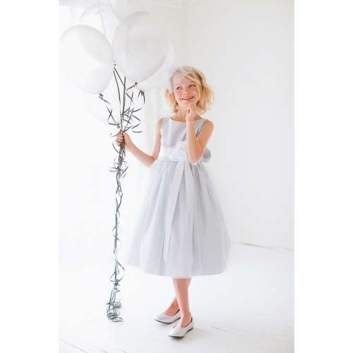 Girls Dress Style 402- GREY Sleeveless Satin and Tulle Dress