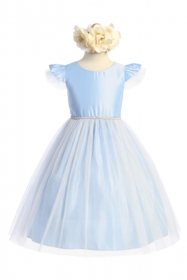 Light Blue Flutter Sleeve Satin and Tulle Dress