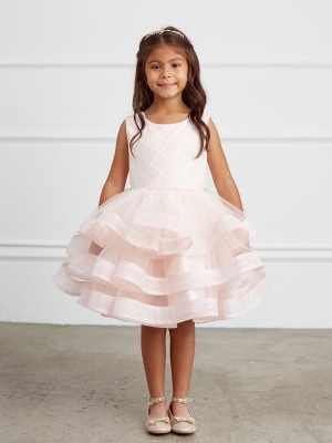 Blush Dress with Glitter Horsehair Trim Layered Skirt