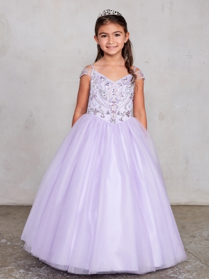 Girls Dress Style 7021 - Elegant Off the Shoulder Spaghetti Strap Pageant Dress in Lilac