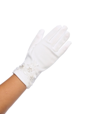 Matte Glove with Lace and Pearl Accent