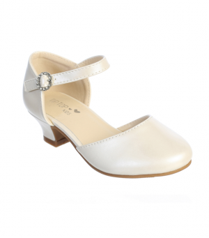 Ivory Matte Heeled Shoe with Gold Rhinestone Buckle
