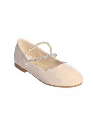 Blush Patent Flats with Rhinestone Strap - S165