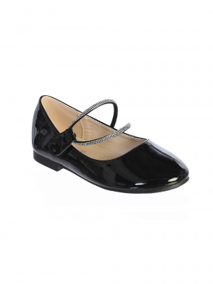 Black Patent Flats with Rhinestone Strap - S165