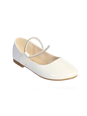 Ivory Patent Flats with Rhinestone Strap - S165