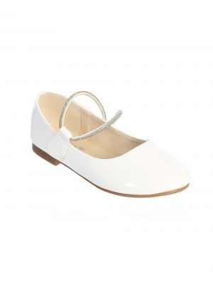 White Patent Flats with Rhinestone Strap - S165