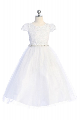 White Cap Sleeve Dress with Floral Applique