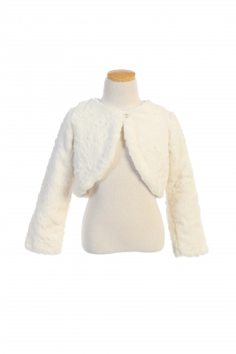 Ivory Girls Faux Fur Long Sleeve Jacket