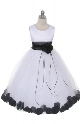 SALE_White Satin and Tulle Petal Dress with Choice of Petal Color
